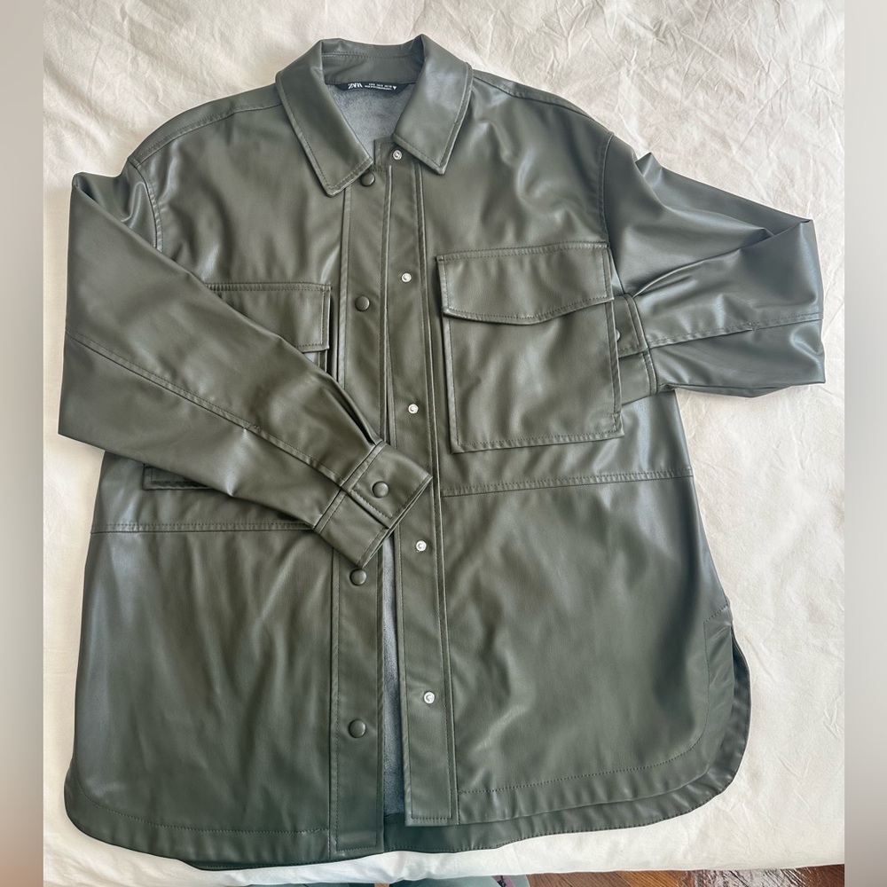 Zara oversized faux leather shirt jacket